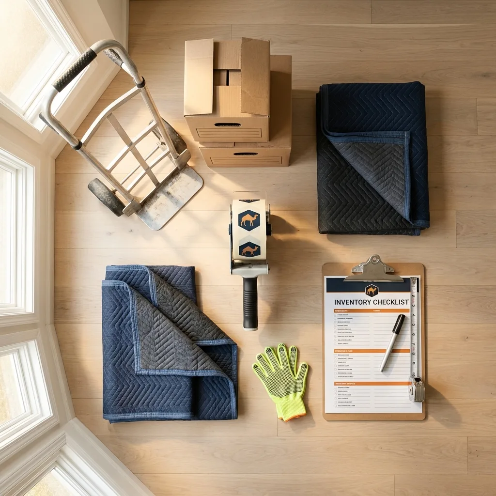 Professional moving supplies and packing materials layout for Lewiston residential relocations